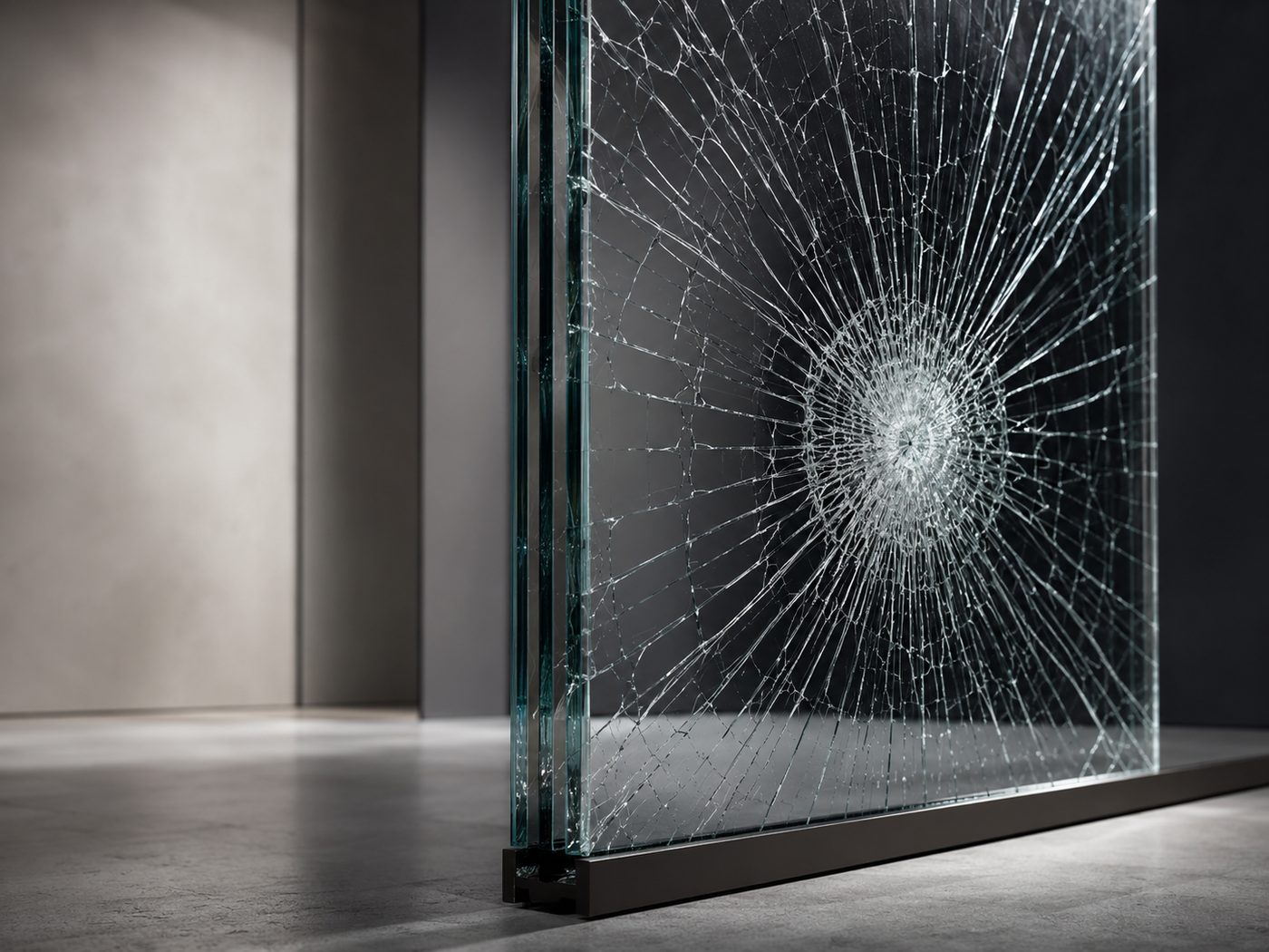 Close-up of a laminated acoustic glass panel in a slim European frame